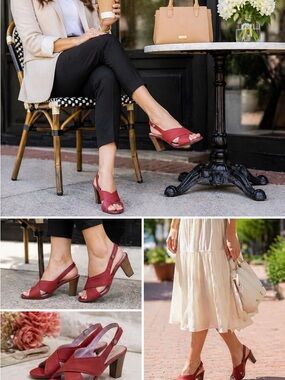 Dana Buchman Red Slingback Heels Women 8M Crisscross Open Toe Block Heel Sandals